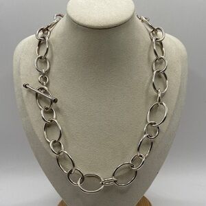 Sterling Silver 925 Chunky Oval Link Necklace With Toggle Clasp 18”L